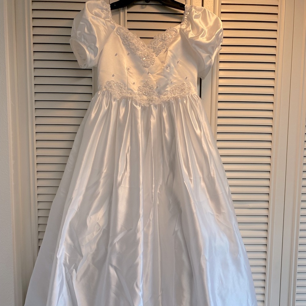 Girls White Satin Gown